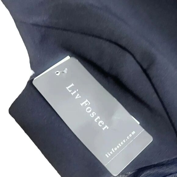 NWT women’s LIV FOSTER twilight navy blue one shoulder crepe maxi formal gown - Picture 8 of 10